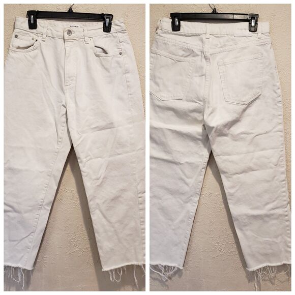 Pull&Bear Slim Denim Fit Mom Raw Hem Jean, Women's Size 8 - White - Picture 1 of 11